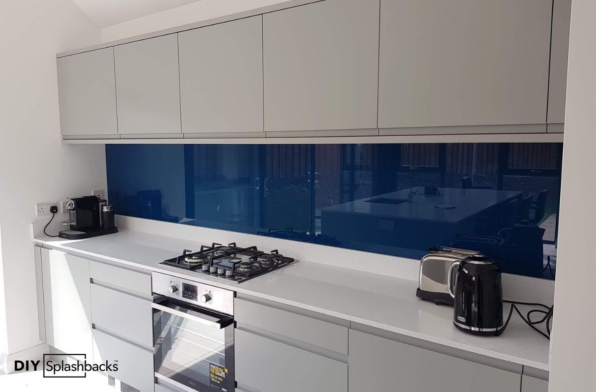 Blue Glass Splashback by DIY Splashbacks